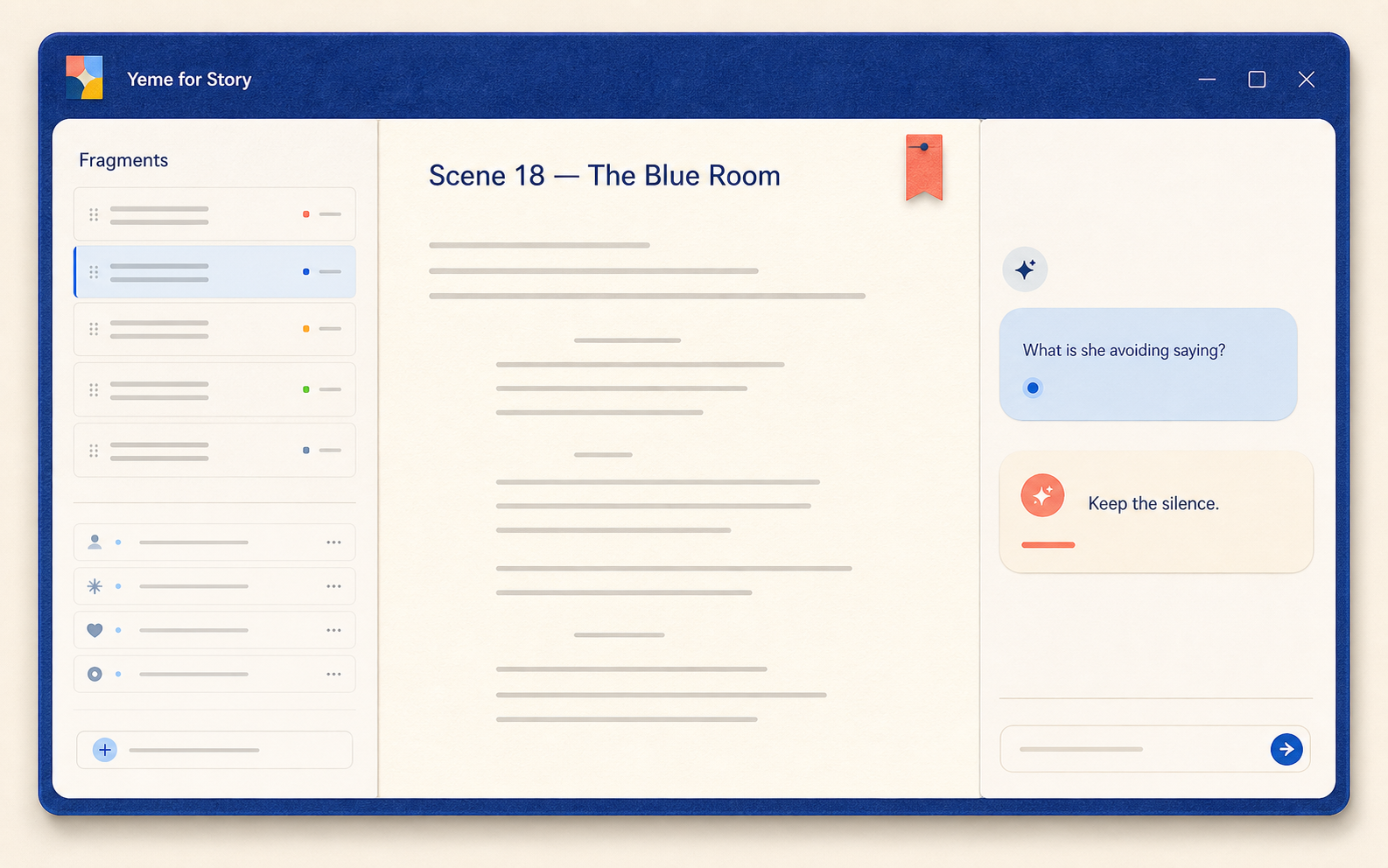 Yeme writing interface helping a filmmaker develop a scene