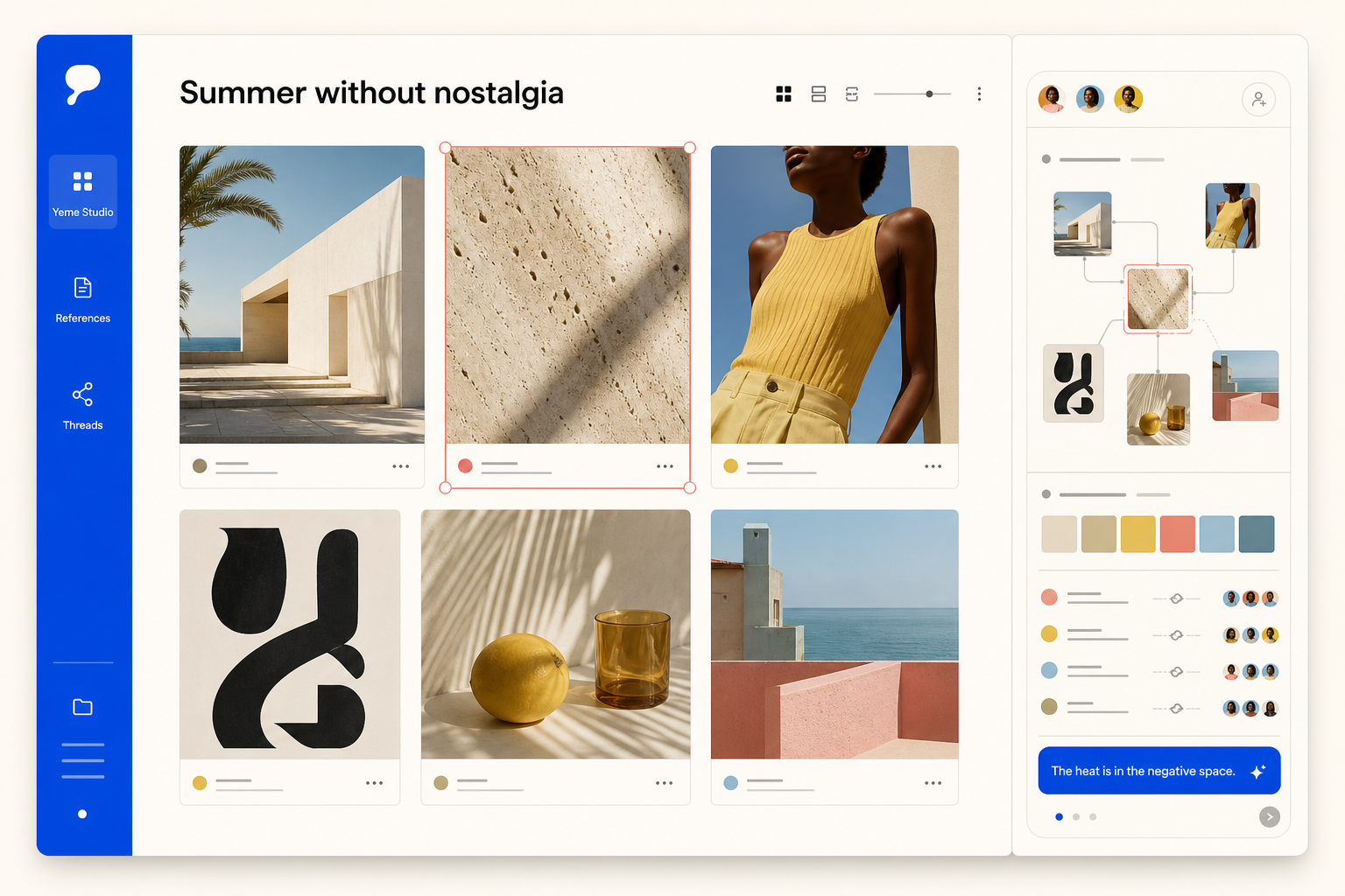 Yeme Studio interface for an art director building a visual campaign